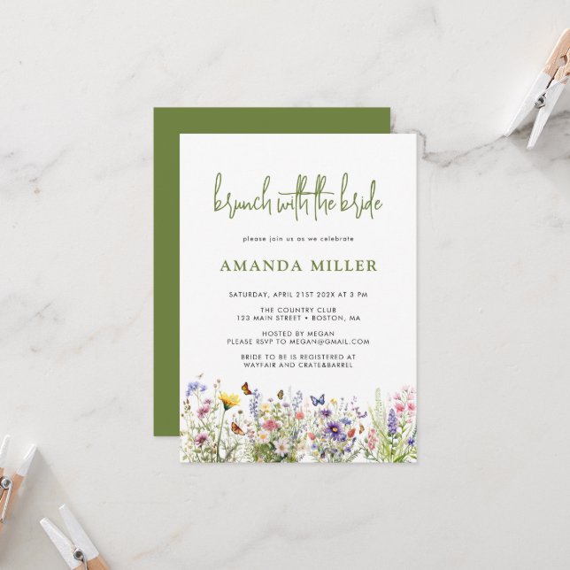 Summer Wildflowers Bridal Shower Brunch invitation (Front/Back In Situ)