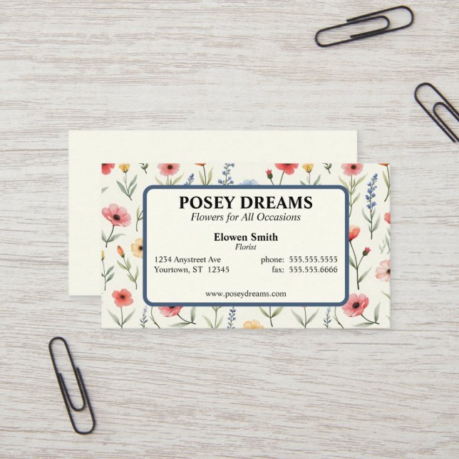 Summer Wildflowers Business Card (Front/Back In Situ)