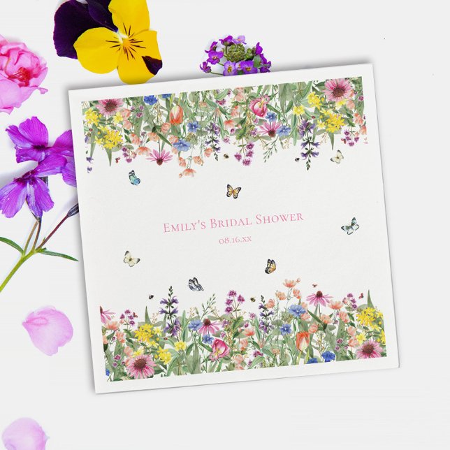 Summer Wildflowers & Butterflies Bridal Shower Napkin (Creator Uploaded)