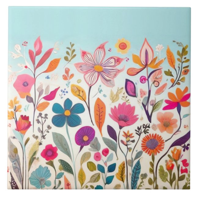 Summer Wildflowers - Colourful Floral Flowers Tile (Front)