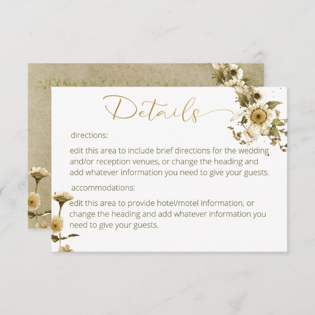 Summer Wildflowers & Daisies Wedding Details Card (Front/Back)