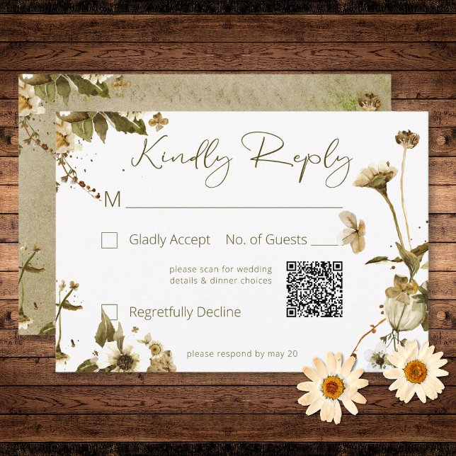 Summer Wildflowers & Daisies Wedding QR Code RSVP Card (Summer Wildflowers & Daisies Wedding QR Code RSVP Card)