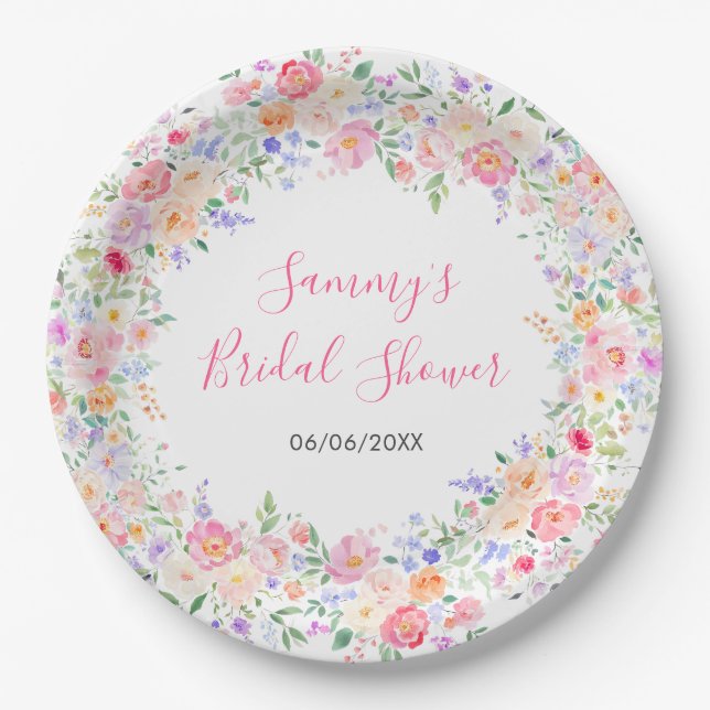 Summer Wildflowers Floral Bridal Shower  Paper Plate (Front)