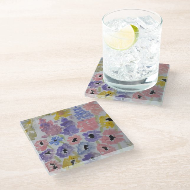 Summer Wildflowers Glass Coaster (Angled)
