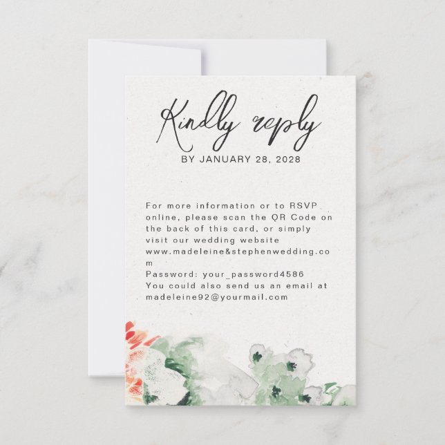 Summer Wildflowers green & orange QR Code online RSVP Card (Front)