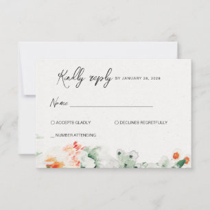 Summer Wildflowers green & orange RSVP Card