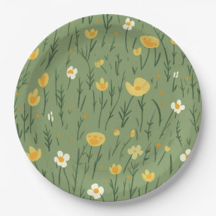 Summer Wildflowers On Green Paper Plate