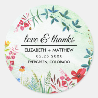 Summer Wildflowers Thak You Wedding Classic Round Sticker