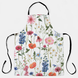 Summer wildflowers, watercolor seamless pattern. apron