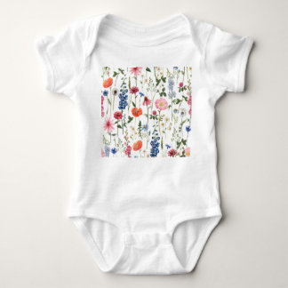 Summer wildflowers, watercolor seamless pattern. baby bodysuit