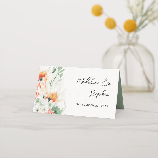 Summer wildflowers wedding floral place card (Front)