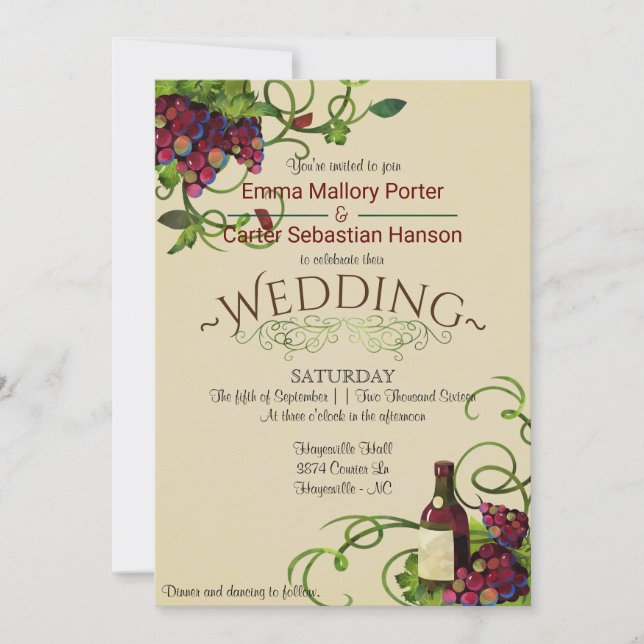 Summer Wine Vineyard Romantic Wedding Invitation (Front)