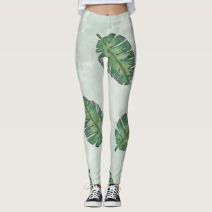Summer With Green Leaf Leggings