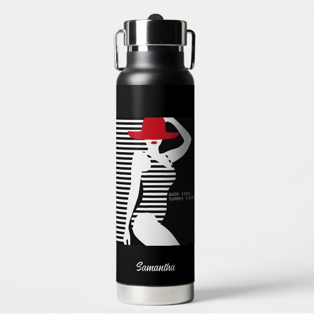 Summer Woman Custom Name Water Bottle (Front)