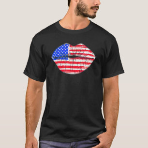 Summer Women 4th Of July Lips American Flag Kiss M T-Shirt