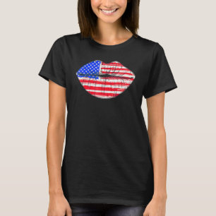 Summer Women 4th Of July Lips American Flag Kiss M T-Shirt