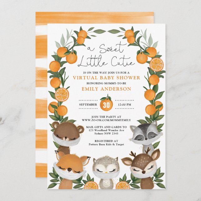 Summer Woodland Orange Citrus Virtual Baby Shower Invitation (Front/Back)