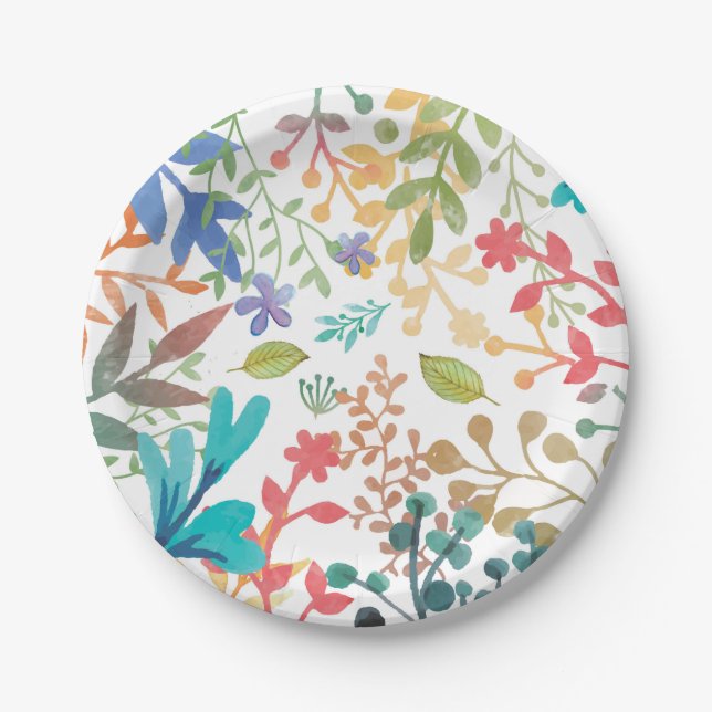 Summer Woodland Watercolor Paper Plates (Front)