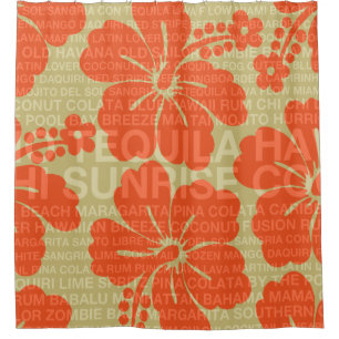 Summer Words Cocktails and Hibiscus Shower Curtain