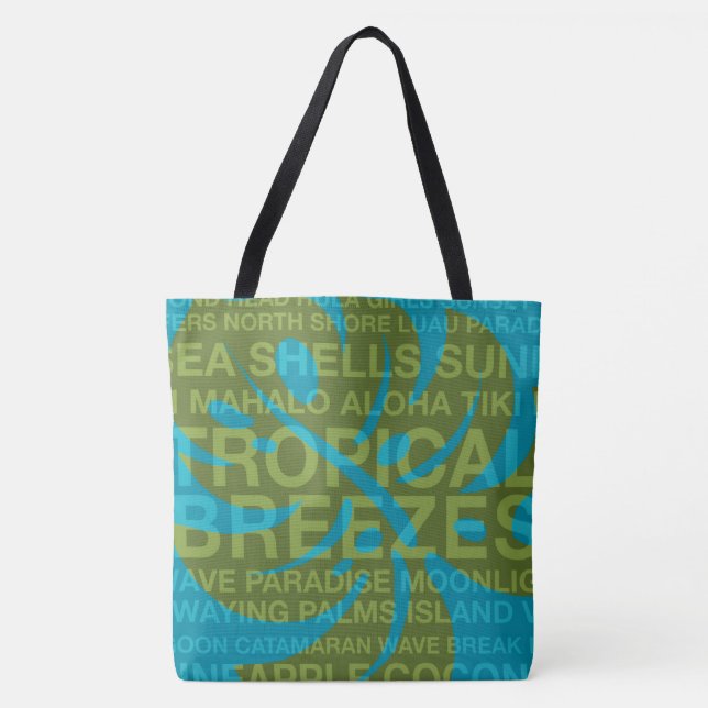 Summer Words Tropical and Monstera Leaf Beach Bag (Front)