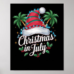 Summer Xmas Santa Hat and Palm Trees - Trocal Xmas Poster