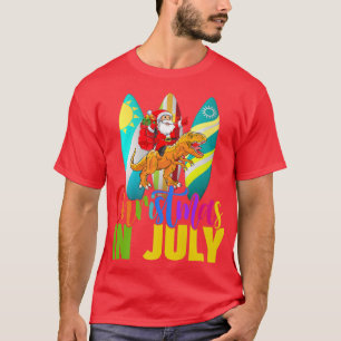Summer Xmas Surfing Santa Riding Dinosaur Christma T-Shirt