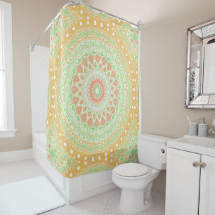Summer Yellow and Green Mandala Pattern Design Shower Curtain