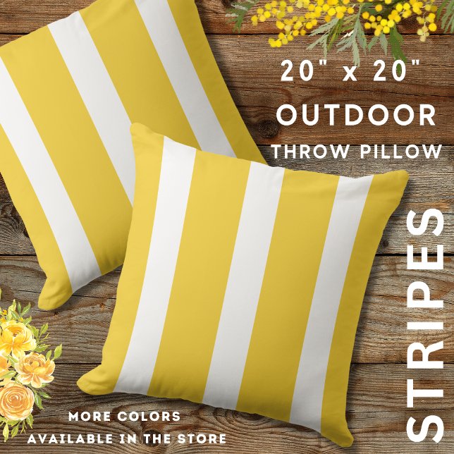 Summer Yellow And White Awning Stripes  Cushion (Yellow And White Outdoor Striped Throw Pillows 20" x 20")