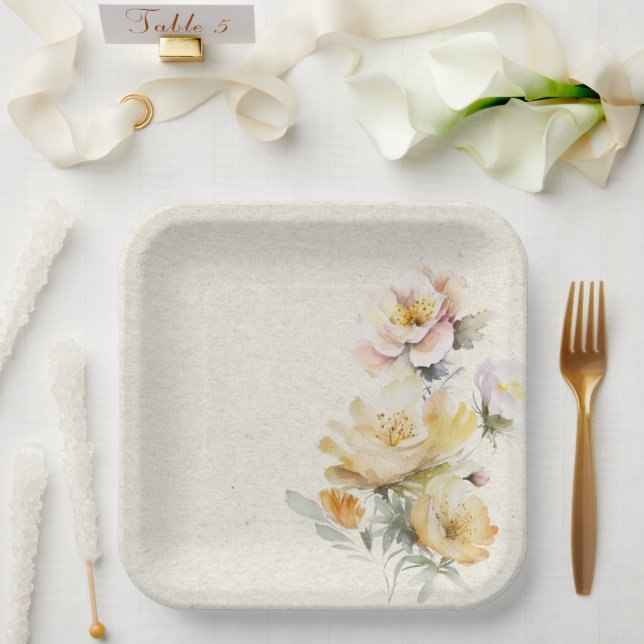 Summer Yellow Floral Paper Plate  (Wedding)