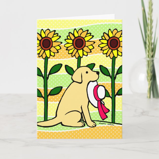 Summer Yellow Labrador with Sunflowers Card (Front)