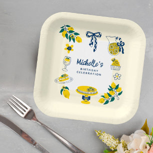 Summer Yellow Lemon Main Squeeze Birthday Party Paper Plate