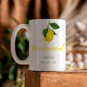 Summer Yellow Lemon Monogrammed Bridesmaid   Coffee Mug