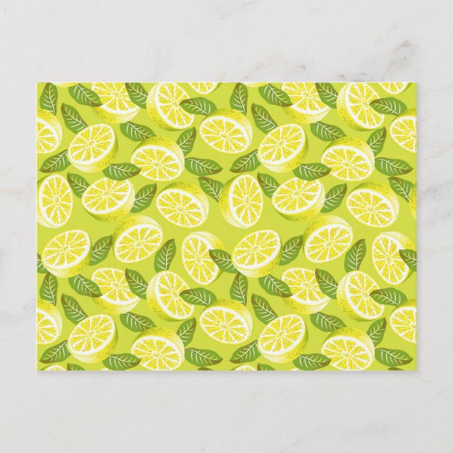 Summer Yellow Lemon Slices and leaves on yellow Postcard (Front)