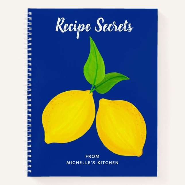Summer Yellow Lemons Blue Recipe Notebook (Front)