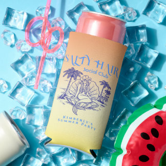 Summer Yellow Mermaid Cowgirl Birthday Party Seltzer Can Cooler