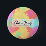 Summer yellow orange mint pink coral brushstrokes 6 cm round badge<br><div class="desc">Colourful abstract design.</div>