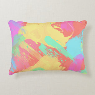 Summer yellow orange mint pink coral brushstrokes decorative cushion