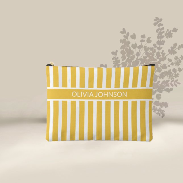 Summer Yellow Striped Customisable Name  Accessory Pouch (Creator Uploaded)