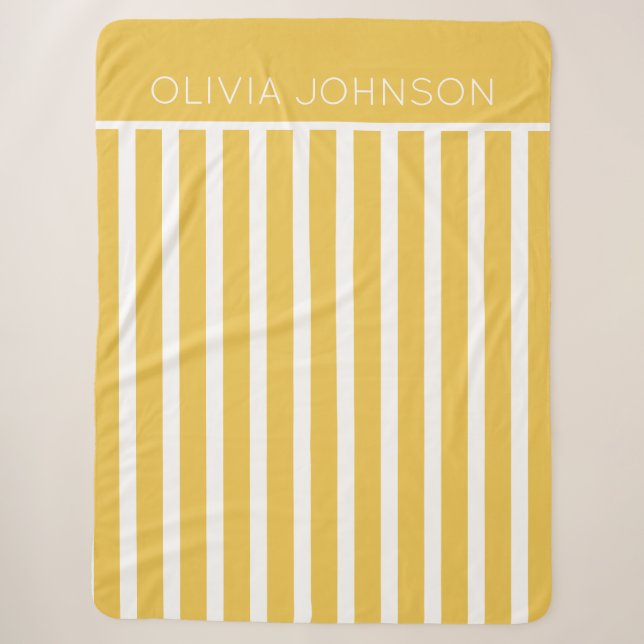 Summer Yellow Striped Customisable Name  Sherpa Blanket (Front)