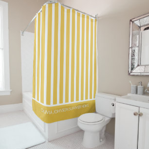 Summer Yellow Striped Customisable Name  Shower Curtain