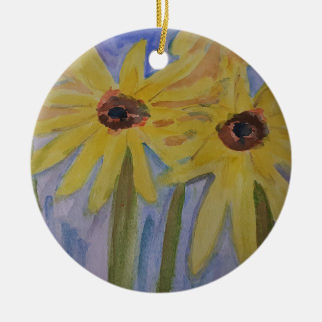 Summer Yellow Sunflowers Ceramic Ornament (Front)