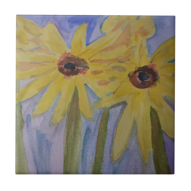 Summer Yellow Sunflowers Ceramic Tile (Front)