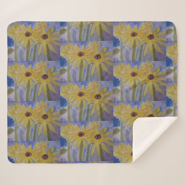 Summer Yellow Sunflowers Sherpa Blanket (Front (Horizontal))