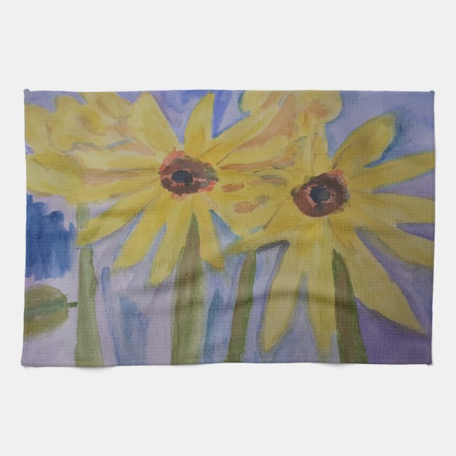 Summer Yellow Sunflowers Tea Towel (Horizontal)