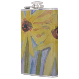 Summer Yellow Sunflowers Vinyl Hip Flask