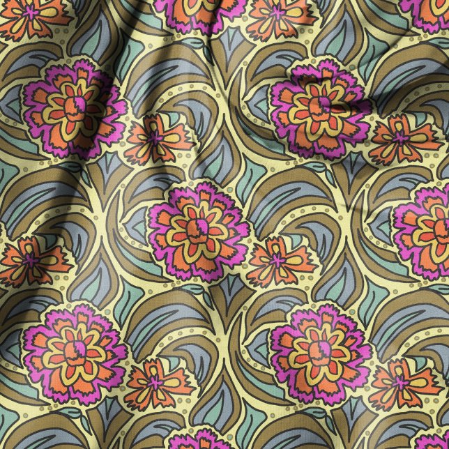 Summer Zinnias Hand Illustrated Floral Pattern Fabric (Creator Uploaded)