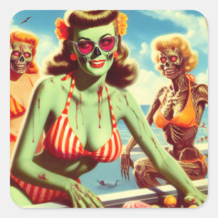 Summer Zombie Pin-up Square Sticker