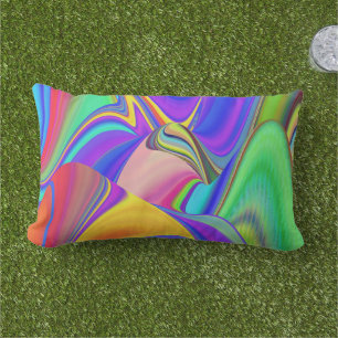 Summerfeeling , Abstract 3D Rainbowart Lumbar Cushion