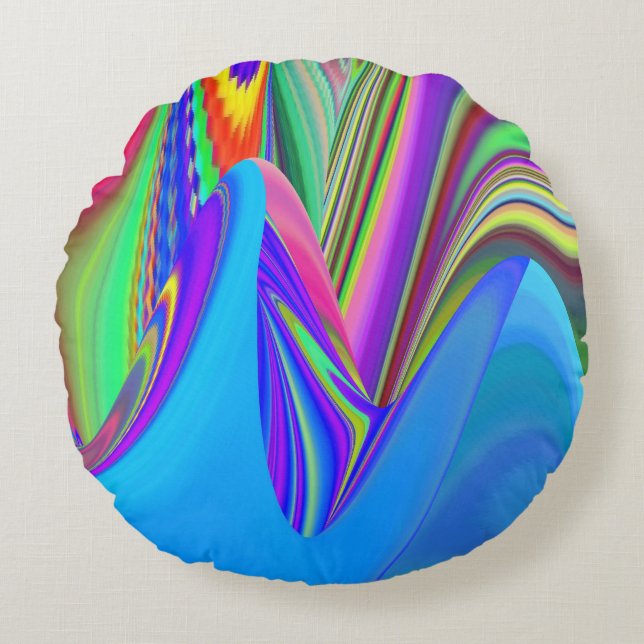 Summerfeeling , Abstract 3D Rainbowart Round Cushion (Front)