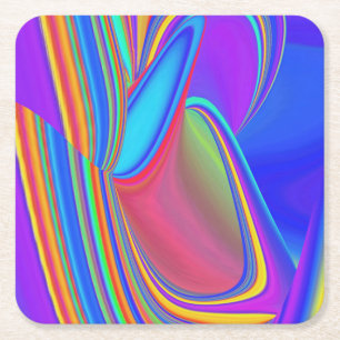 Summerfeeling , Abstract 3D Rainbowart Square Paper Coaster